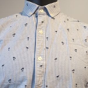 Simons Le 31 Striped Blue Shirt with Palm Tree Print